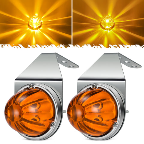 Image of Partsam 2Pcs Amber Glass Lens Watermelon Lights with Stainless Steel Bracket, [Patented] Amber LED Watermelon Mirror Turn Signal Lights Replacement for Kenworth Peterbilt Freightliner