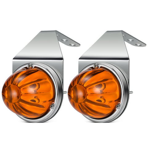 Image of Partsam 2Pcs Amber Glass Lens Watermelon Lights with Stainless Steel Bracket, [Patented] Amber LED Watermelon Mirror Turn Signal Lights Replacement for Kenworth Peterbilt Freightliner