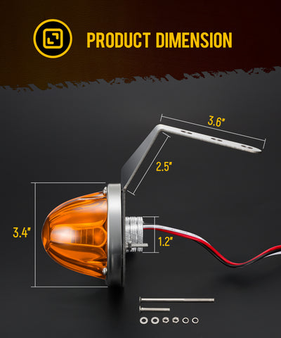 Image of Partsam 2Pcs Amber Glass Lens Watermelon Lights with Stainless Steel Bracket, [Patented] Amber LED Watermelon Mirror Turn Signal Lights Replacement for Kenworth Peterbilt Freightliner