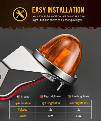 Image of Partsam 2Pcs Amber Glass Lens Watermelon Lights with Stainless Steel Bracket, [Patented] Amber LED Watermelon Mirror Turn Signal Lights Replacement for Kenworth Peterbilt Freightliner