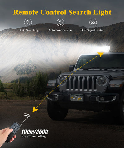 Image of Partsam Remote Control LED Spotlight, Auto-Reset 360 Degree Rotating Searchlight for Off Road Pickup Trucks Marine Boat 12V-24V