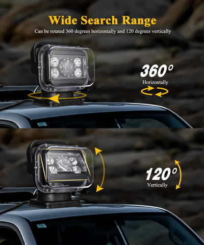 Image of Partsam Remote Control LED Spotlight, Auto-Reset 360 Degree Rotating Searchlight for Off Road Pickup Trucks Marine Boat 12V-24V