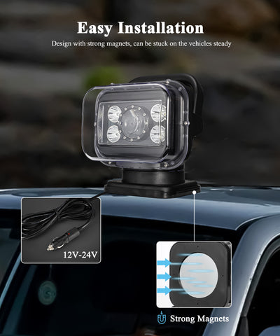 Image of Partsam Remote Control LED Spotlight, Auto-Reset 360 Degree Rotating Searchlight for Off Road Pickup Trucks Marine Boat 12V-24V