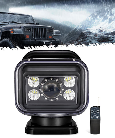 Image of Partsam Remote Control LED Spotlight, Auto-Reset 360 Degree Rotating Searchlight for Off Road Pickup Trucks Marine Boat 12V-24V