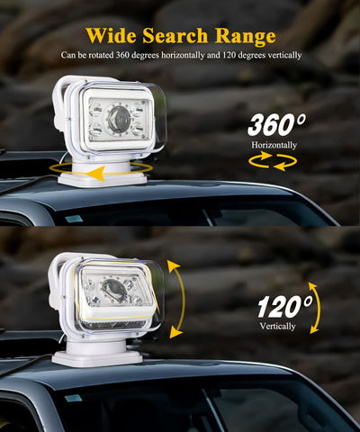 Image of Partsam White Remote Control LED Spotlight, Auto-Reset 360 Degree Rotating Searchlight for Off Road Pickup Trucks Marine Boat 12V-24V