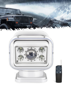 Partsam White Remote Control LED Spotlight, Auto-Reset 360 Degree Rotating Searchlight for Off Road Pickup Trucks Marine Boat 12V-24V
