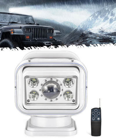 Image of Partsam White Remote Control LED Spotlight, Auto-Reset 360 Degree Rotating Searchlight for Off Road Pickup Trucks Marine Boat 12V-24V
