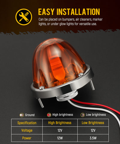 Image of Partsam 2Pcs Amber Glass Lens Watermelon Lights [Patented] LED Side Marker Turn Signal Lights with Stainless Steel Bezel Replacement for Kenworth Peterbilt Freightliner