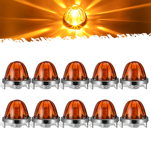 Image of Partsam Amber Glass Lens Watermelon Lights [Patented] LED Side Marker Turn Signal Lights with Stainless Steel Bezel Replacement for Kenworth Peterbilt Freightliner