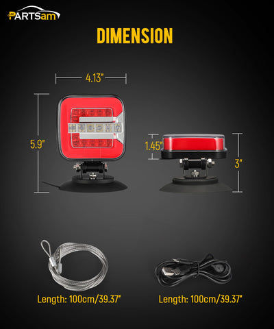 Image of Partsam Wireless LED Trailer Light Kit, Square Portable Magnetic Stop Turn Reverse License Towing Tail Lights w/Metal Bracket 7-Pin Plug for Trucks Trailers 12-24V IP67 Waterproof