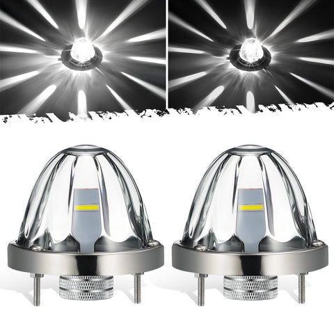 Image of Partsam 2Pcs Glass Watermelon Lights [Patented] Clear Lens White LED Running Light with Stailess Steel Bezel Replacement for Kenworth Peterbilt Freightliner Trucks