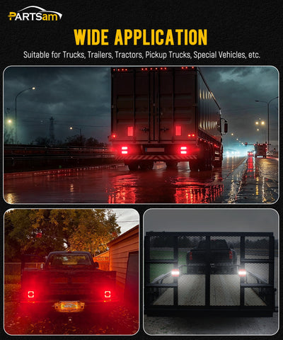 Image of Partsam Wireless Trailer Light Kit, Portable Magnetic LED Tow Lamp, Stop Brake Turn Reverse Towing Tail Lights w/Metal Base Suction Cup 7-Pin Plug for Trucks Trailers 12-24V IP67 Waterproof