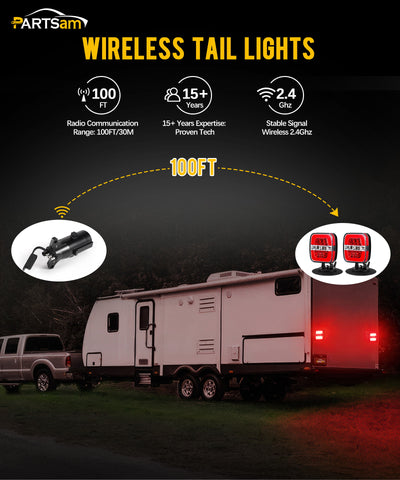 Image of Partsam Wireless Trailer Light Kit, Portable Magnetic LED Tow Lamp, Stop Brake Turn Reverse Towing Tail Lights w/Metal Base Suction Cup 7-Pin Plug for Trucks Trailers 12-24V IP67 Waterproof
