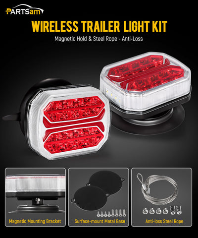 Image of Partsam Wireless Trailer Light Kit, Portable Magnetic Tail Lights for Towing, Stop Brake Turn Signal License Plate Tail Lights with Strong Magnets Suction Cup 7-Pin Plug for Trucks Trailers 12-24V