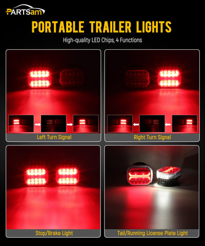 Image of Partsam Wireless Trailer Light Kit, Portable Magnetic Tail Lights for Towing, Stop Brake Turn Signal License Plate Tail Lights with Strong Magnets Suction Cup 7-Pin Plug for Trucks Trailers 12-24V
