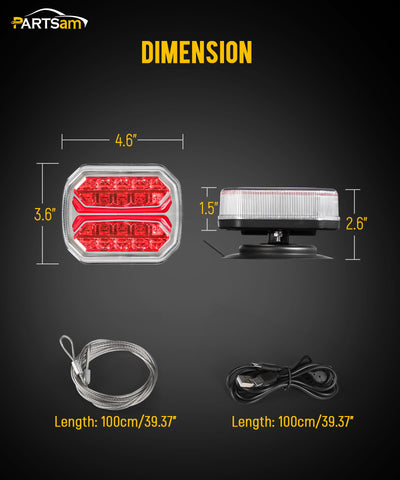 Image of Partsam Wireless Trailer Light Kit, Portable Magnetic Tail Lights for Towing, Stop Brake Turn Signal License Plate Tail Lights with Strong Magnets Suction Cup 7-Pin Plug for Trucks Trailers 12-24V