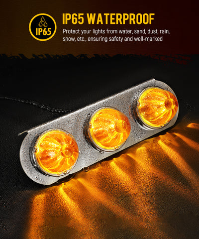 Image of Partsam 1Pcs Radius-Style 14" Front Air Cleaner Light Bar with 3Pcs Glass Watermelon Lights, Stainless Steel Bracket, Compatible with Peterbilt Kenworth Freightliner Trucks, Amber Lens