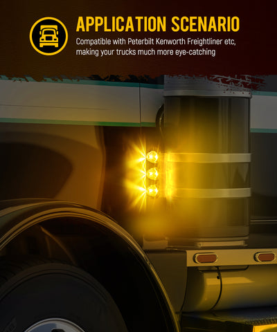 Image of Partsam 1Pcs Radius-Style 14" Front Air Cleaner Light Bar with 3Pcs Glass Watermelon Lights, Stainless Steel Bracket, Compatible with Peterbilt Kenworth Freightliner Trucks, Amber Lens