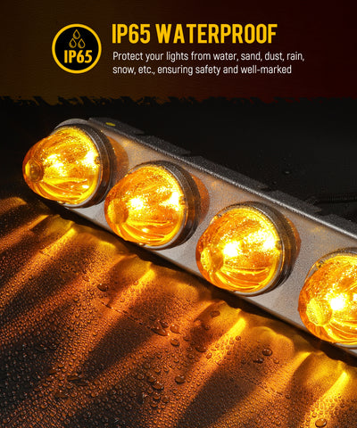 Image of Partsam 1 Pair Radius Style 21.5" Front Air Cleaner Light Bar with 5Pcs Glass Watermelon Lights, Stainless Steel Bracket, Amber Lens, Compatible with Peterbilt Kenworth Freightliner