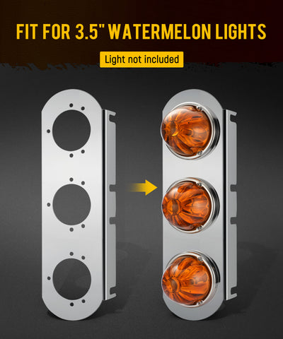 Image of Partsam 1 Pair 14“ Front Watermelon Air Cleaner Light Bar Brackets Compatible with Peterbilt Kenworth Freightliner, 3 Watermelon Light Cut-Outs, 304 Stainless Steel, Light Not Include