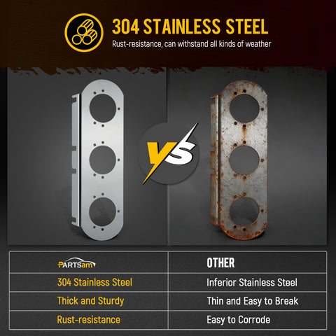 Image of Partsam 1 Pair 14“ Front Watermelon Air Cleaner Light Bar Brackets Compatible with Peterbilt Kenworth Freightliner, 3 Watermelon Light Cut-Outs, 304 Stainless Steel, Light Not Include