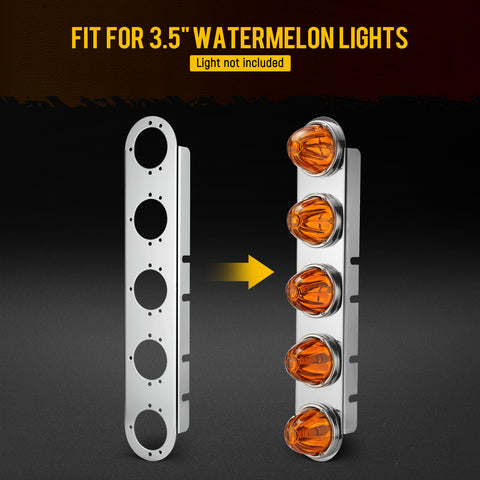 Image of Partsam 1 Pair 21.5" Front Watermelon Air Cleaner Light Bar Bracekts Compatible with Peterbilt Kenworth Freightliner, 5 Watermelon Light Cut-Outs, 304 Stainless Steel, Light Not Include