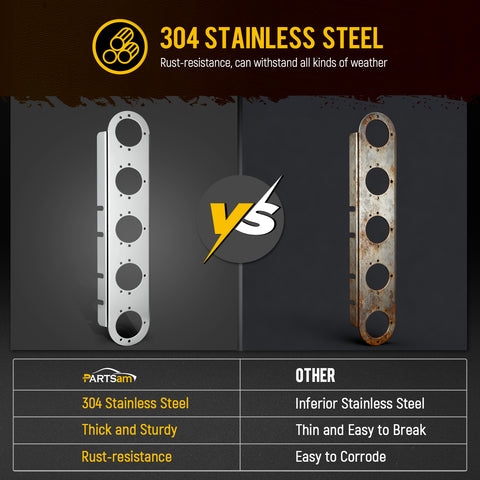 Image of Partsam 1 Pair 21.5" Front Watermelon Air Cleaner Light Bar Bracekts Compatible with Peterbilt Kenworth Freightliner, 5 Watermelon Light Cut-Outs, 304 Stainless Steel, Light Not Include