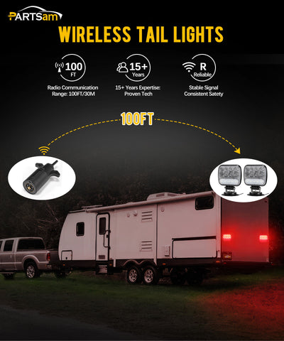 Image of Partsam Wireless LED Trailer Light Kit Magnetic Towing Tail Light Portable Universal Stop Turn Reverse Backup Smoked+Clear Lens w/ 7-Pin Plug Dual USB Charger for Trucks Trailers RVs 12-24V