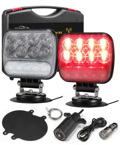 Image of Partsam Wireless LED Trailer Light Kit Magnetic Towing Tail Light Portable Universal Stop Turn Reverse Backup Smoked+Clear Lens w/ 7-Pin Plug Dual USB Charger for Trucks Trailers RVs 12-24V