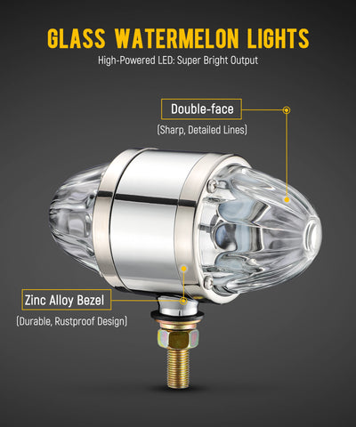 Image of Partsam 1x Glass Watermelon Light Dual Revolution Double-Face Amber Red LED Turn Signal Marker Tail Light, Zinc Alloy Housing Clear Lens Post Mount for Peterbilt Freightliner Semi Truck Trailer 10-30V