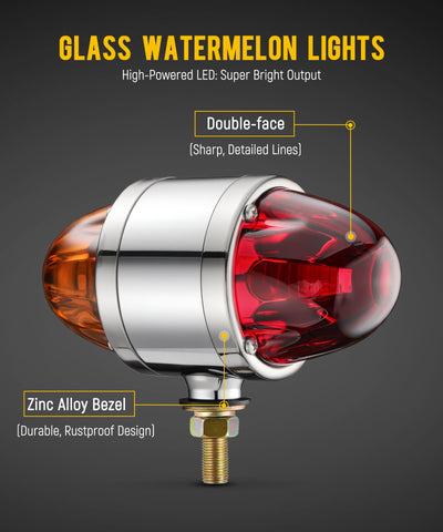 Image of Partsam 1x Glass Watermelon Light Dual Revolution Double-Face Amber Red LED Turn Signal Marker Light, Zinc Alloy Housing Amber Red Lens Post Mount for Peterbilt Freightliner Semi Truck Trailer, 10-30V