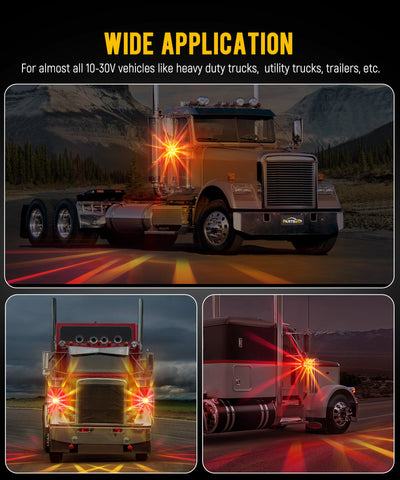 Image of Partsam 1x Glass Watermelon Light Dual Revolution Double-Face Amber Red LED Turn Signal Marker Tail Light, Zinc Alloy Housing Clear Lens Post Mount for Peterbilt Freightliner Semi Truck Trailer 10-30V