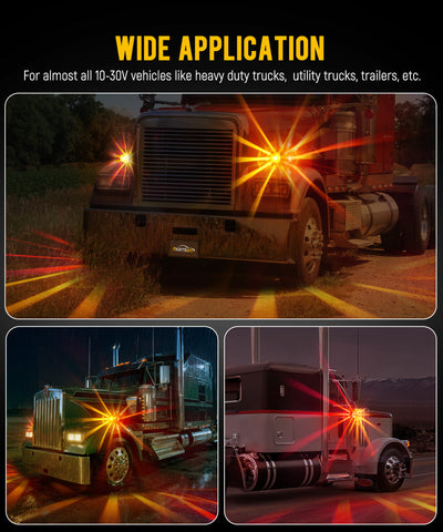 Image of Partsam 1x Glass Watermelon Light Dual Revolution Double-Face Amber Red LED Turn Signal Marker Light, Zinc Alloy Housing Amber Red Lens Post Mount for Peterbilt Freightliner Semi Truck Trailer, 10-30V