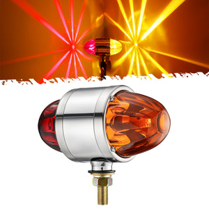 Partsam 1x Glass Watermelon Light Dual Revolution Double-Face Amber Red LED Turn Signal Marker Light, Zinc Alloy Housing Amber Red Lens Post Mount for Peterbilt Freightliner Semi Truck Trailer, 10-30V