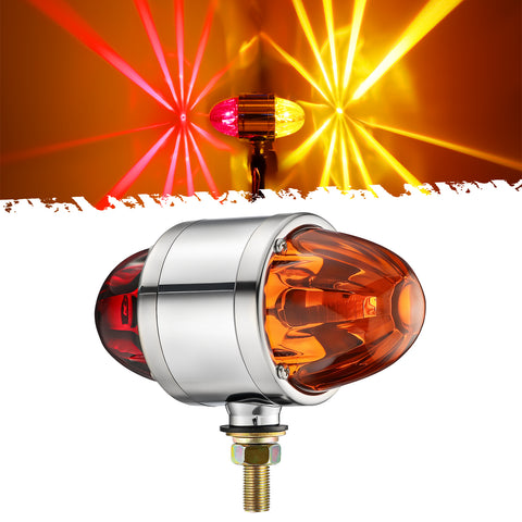 Image of Partsam 1x Glass Watermelon Light Dual Revolution Double-Face Amber Red LED Turn Signal Marker Light, Zinc Alloy Housing Amber Red Lens Post Mount for Peterbilt Freightliner Semi Truck Trailer, 10-30V