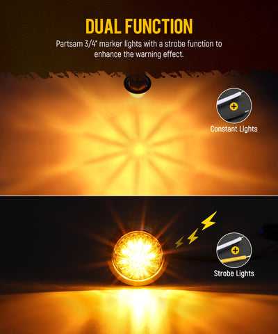 Image of Partsam 10 Pcs Amber Watermelon Side Marker LED Dual Function Strobe + Marker Lights, 12V Side Clearance Tail Griller Flash Lights Turn Signal Warning Waterproof Light for Trailer Truck RV