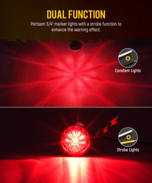 Partsam 10 Pcs Red Watermelon Side Marker LED Dual Function Strobe + Marker Lights, 12V Side Clearance Tail Griller Flash Lights Turn Signal Warning Waterproof Light for Trailer Truck RV