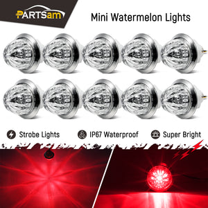 Partsam 10 Pcs Red Watermelon Side Marker LED Dual Function Strobe + Marker Lights, 12V Side Clearance Tail Griller Flash Lights Turn Signal Warning Waterproof Light for Trailer Truck RV