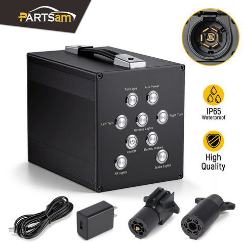 Image of Partsam Trailer Light Tester, Wireless Remote Control, Built-in 12V 10Ah Rechargeable Battery,  IP65 Waterproof Case, Compatible with 7-Way Round Pin Connector