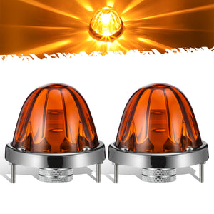 Partsam 2Pcs Amber Glass Lens Watermelon Lights [Patented] LED Side Marker Turn Signal Lights with Stainless Steel Bezel Replacement for Kenworth Peterbilt Freightliner
