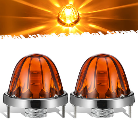 Image of Partsam 2Pcs Amber Glass Lens Watermelon Lights [Patented] LED Side Marker Turn Signal Lights with Stainless Steel Bezel Replacement for Kenworth Peterbilt Freightliner