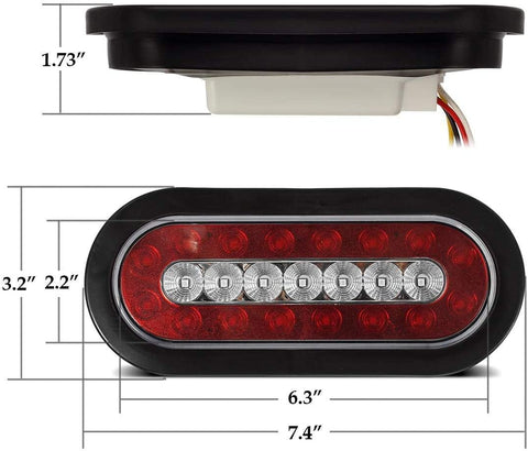Image of Partsam 2Pcs 6.3" inch Oval Truck Trailer Led Tail Stop Brake Lights Taillights Running Red and White Backup Reverse Lights, Sealed 6.3 inch Oval led Trailer Tail Lights w reflectors Flush Mount