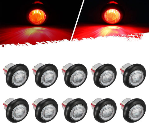 Image of Partsam 10pc 3/4" Round Red Marker Light 3 Wire Clearance Light Indicator Light Bullet Marker Light for Truck RV Car Bus Trailer Van Caravan,12V, Clear Lens