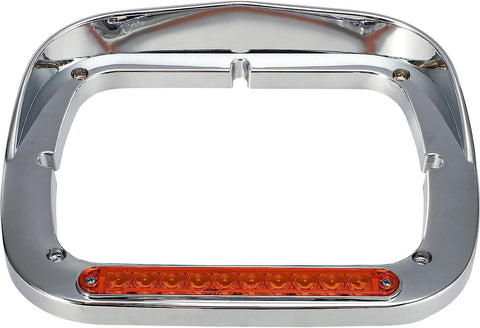 Image of Partsam 2x 7x6 Headlight Bezel with 6" Amber LED Light Strip Chrome LH RH Replacement for 5x7 7x6 Light 2007-20 Peterbilt 365 367, 2016-20 Peterbilt 520, 2000-2005 Peterbilt 330, 93-2008 Kenworth T300