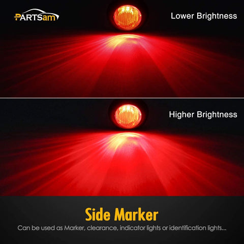 Image of Partsam 10pc 3/4" Round Red Marker Light 3 Wire Clearance Light Indicator Light Bullet Marker Light for Truck RV Car Bus Trailer Van Caravan,12V, Clear Lens
