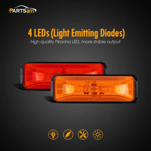 Partsam 4x Waterproof Amber/Red 4LED Side Marker Light for Trailer Truck Boat DC12V - Slim Waist