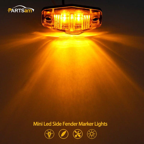 Image of Partsam 6Pcs Mini Oval 2.5 Inch LED Light 2 Diode Clear Lens Amber Universal Mount Side Marker Trailer Lights, Sealed Mini oval led side fender lights Trailer Truck Surface Mount Waterproof