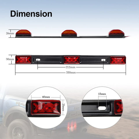 Image of Partsam Waterproof Truck Trailer LED Light Kits,Pairs Rectangular Stop Turn Tail Lights w/Wire &bracket+14.17" Red 3 Light 9 LED Stainless Steel ID Light Bar+2x3.9 Amber 3 LED Side Marker Lamps
