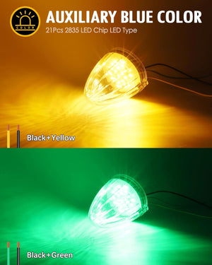 Partsam Cab Light, 5Pcs 21 LED Dual Color Chrome Torpedo Cab Marker Roof Running Top Light, Replacement for Heavy Duty International Truck, for Kenworth/Peterbilt/Freightliner/Mack (Amber/Green)