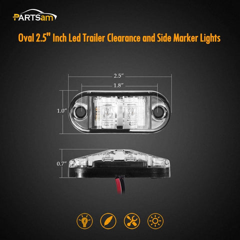 Image of Partsam 4Pcs 2.5 Inch Oval Amber Led Side Marker/Clearance Lights 2 Diodes Clear Lens Surface Mount Trailer Truck Boat Marine Led Courtesy Lights Indicators Sealed Waterproof 12V